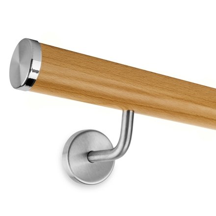 Picture: Handrail set beech with stainless steel end cap flat and holder 1