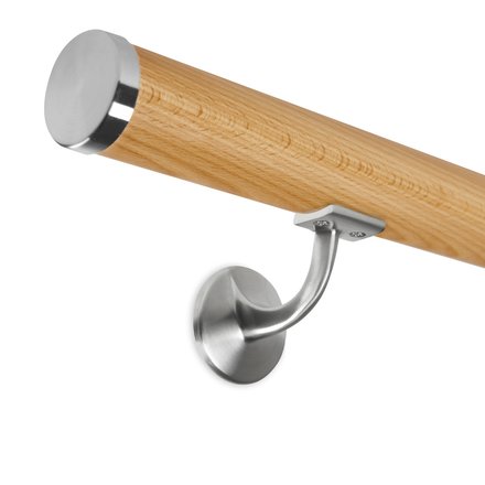 Picture: Handrail set beech with stainless steel end cap flat and holder with hanger bolt
