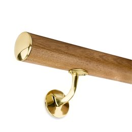 Picture: Handrail set oak with brass holders and brass caps