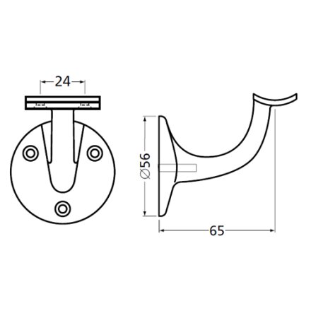 Handrail bracket nickel silver round support with screw holes