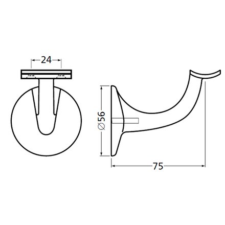 Handrail bracket silver round support with hanger bolt