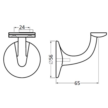 Handrail bracket silver straight support with hanger bolt