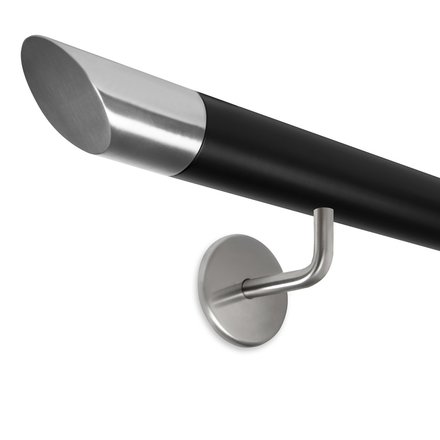 Picture: Handrail black with stainless steel end cap bevelled and holder 2