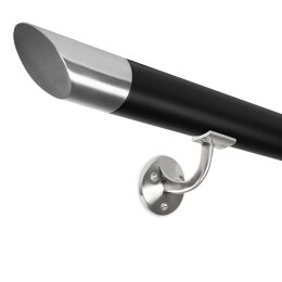 Handlauf-Set Schwarz Ø 45 inkl. Edelstahlkappe schräg + Halter