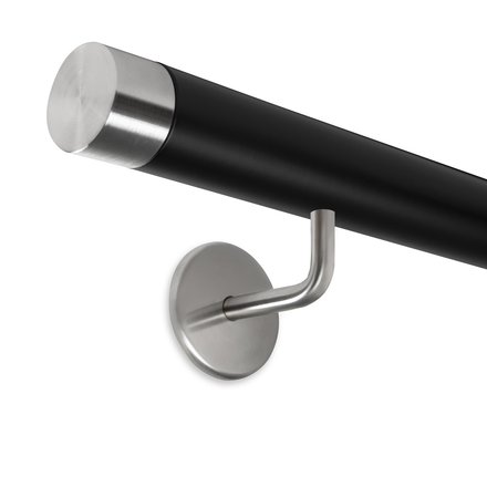 Picture: Handrail black with stainless steel end cap straight and holder 2
