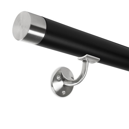 Handrail Set Black Ø 45 incl. stainless steel cap straight + brackets
