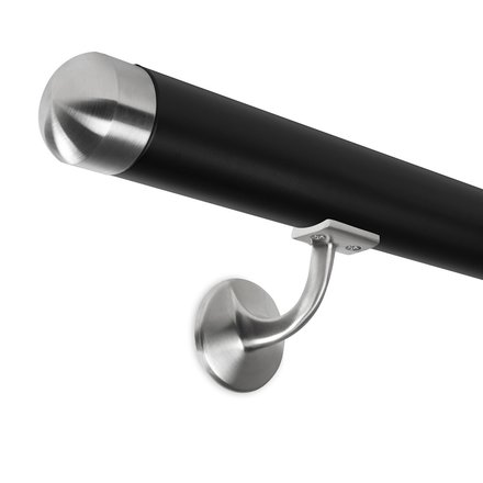 Picture: Handrail black with stainless steel end cap round and holder with hanger bolt