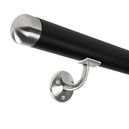 Handrail Set Black Ø 45 incl. stainless steel cap round + holder
