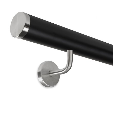Picture: Handrail black with stainless steel end cap flat and holder 1