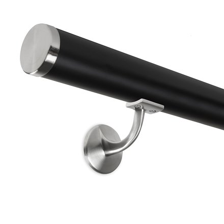 Picture: Handrail black with stainless steel end cap flat and holder with hanger bolt
