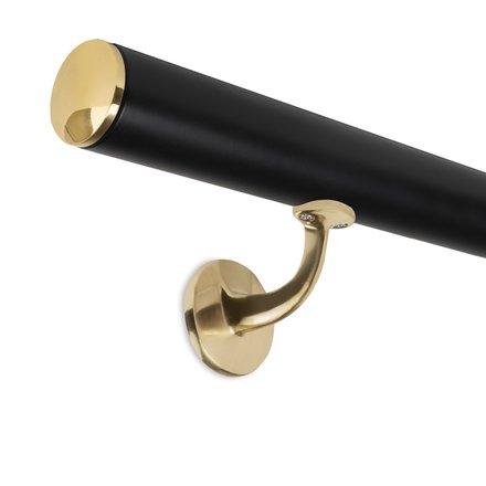 Picture: Handrail black with brass holders and brass end caps