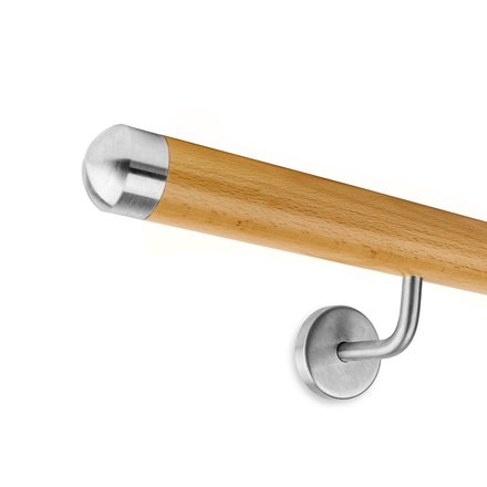 Picture: Handrail set beech with stainless steel end cap round and holder 1
