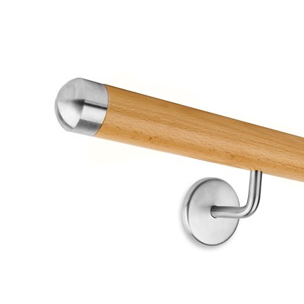 Picture: Handrail set beech with stainless steel end cap round and holder 2