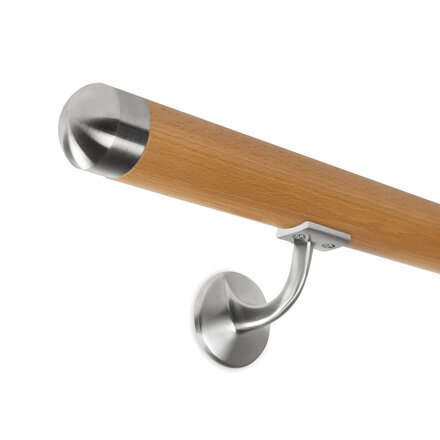 Picture: Handrail set beech with stainless steel end cap round and holder with hanger bolt