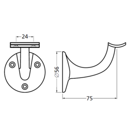Handrail bracket white round support with screw holes
