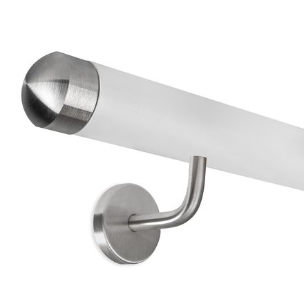 Picture: Handrail white with stainless steel end cap round and holder 1