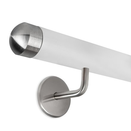 Picture: Handrail white with stainless steel end cap round and holder 2
