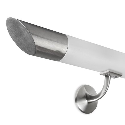 Picture: Handrail white with stainless steel end cap bevelled and holder with hanger bolt