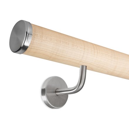 Picture: Handrail set maple with stainless steel end cap flat and holder 1