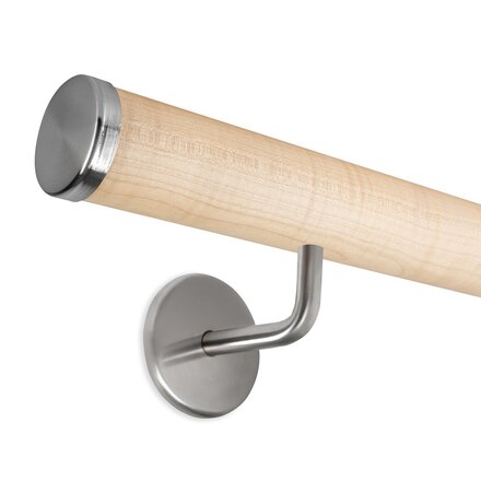 Picture: Handrail set maple with stainless steel end cap flat and holder 2