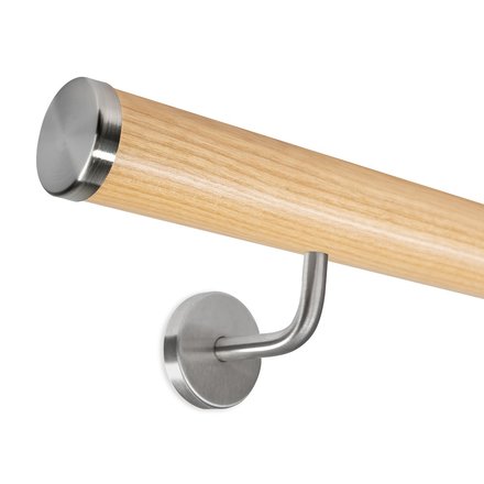 Picture: Handrail set ash with stainless steel end cap flat and holder 1