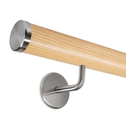 Picture: Handrail set ash with stainless steel end cap flat and holder 2