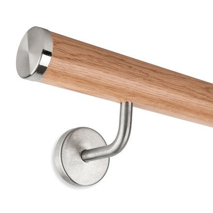 Picture: Handrail set oak with stainless steel end cap flat and holder 1