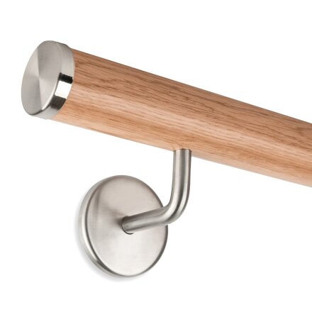Picture: Handrail set oak with stainless steel end cap flat and holder 2
