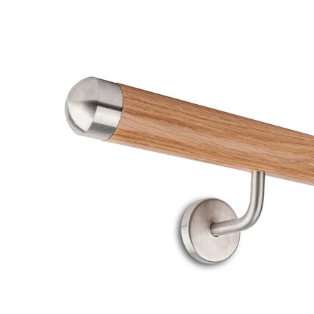 Picture: Handrail set red oak with stainless steel end cap round and holder 1