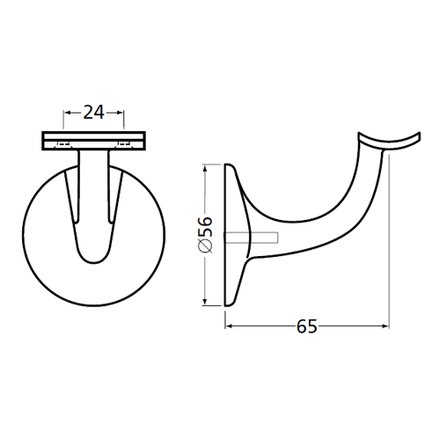 Handrail bracket nickel silver round support with hanger bolt