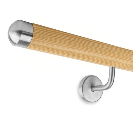 Picture: Handrail set pine with stainless steel end cap round and holder 1