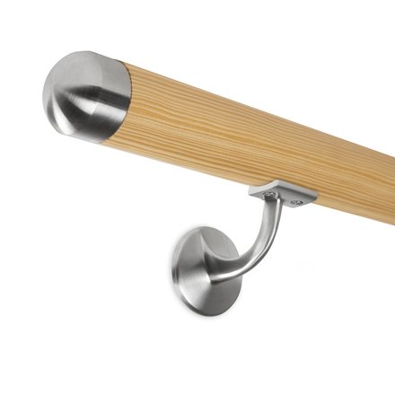 Picture: Handrail set pine with stainless steel end cap round and holder with hanger bolt