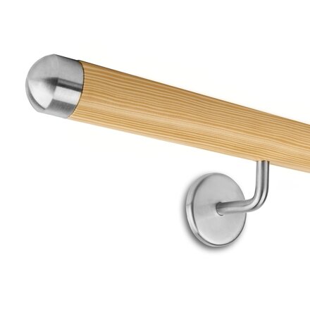 Picture: Handrail set pine with stainless steel end cap round and holder 2