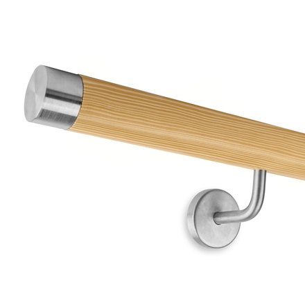 Picture: Handrail set pine with stainless steel end cap straight and holder 1