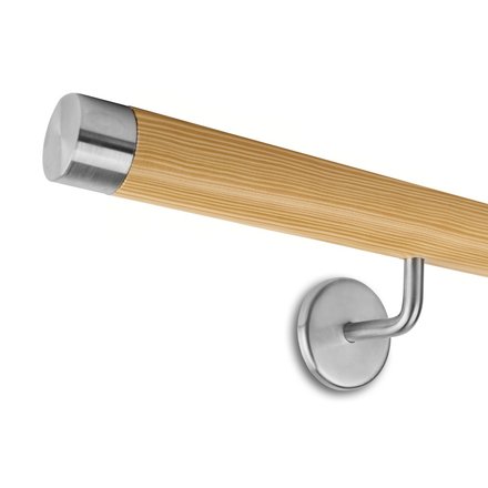 Picture: Handrail set pine with stainless steel end cap straight and holder 2