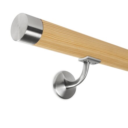 Picture: Handrail set pine with stainless steel end cap straight and holder with hanger bolt