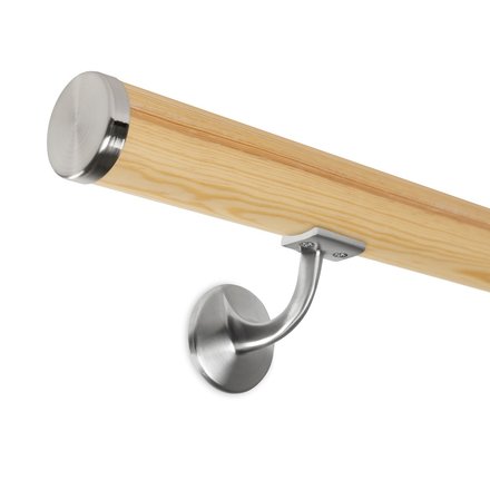 Picture: Handrail set pine with stainless steel end cap flat and holder with hanger bolt