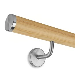 Picture: Handrail set pine with stainless steel end cap...