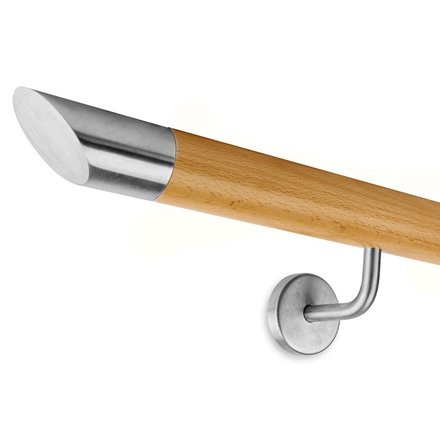 Picture: Handrail set beech with stainless steel end cap bevelled and holder 1