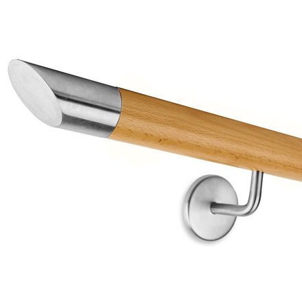 Picture: Handrail set beech with stainless steel end cap bevelled and holder 2