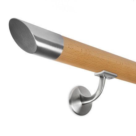 Picture: Handrail set beech with stainless steel end cap bevelled and holder with hanger bolt