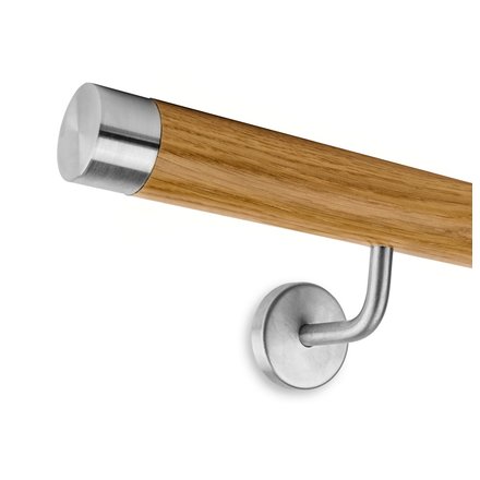 Picture: Handrail set oak with stainless steel end cap straight and holder 1