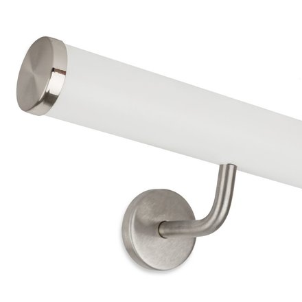 Picture: Handrail set white with stainless steel end cap flat and holder 1